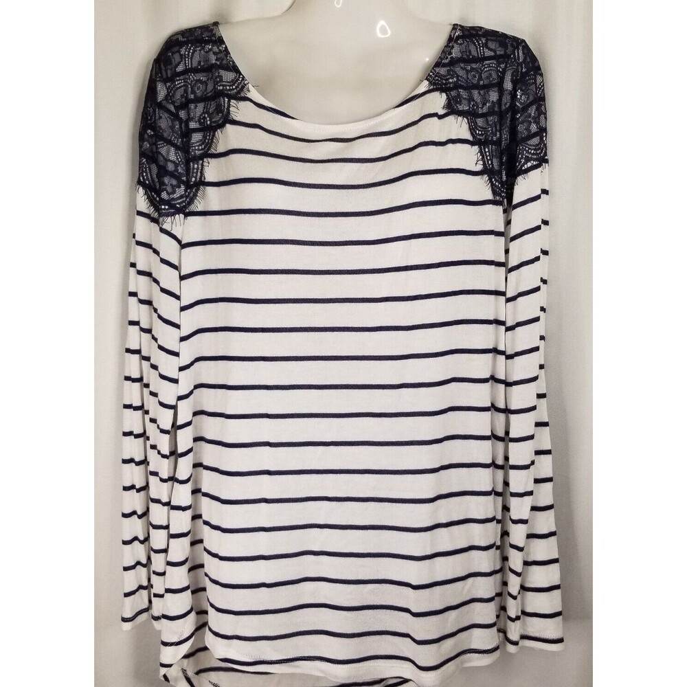 Chico's Top Stripe Landice Lace Shoulder Midnight Chico's New Tags Size XL